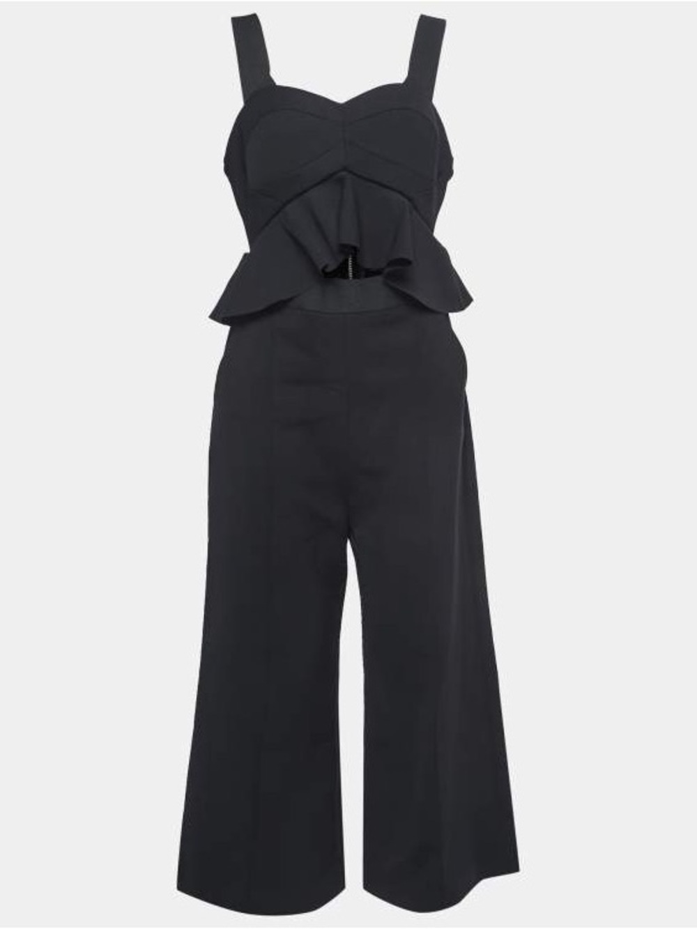 Self Portrait bustier style black jumpsuit - ruffled peplum waist